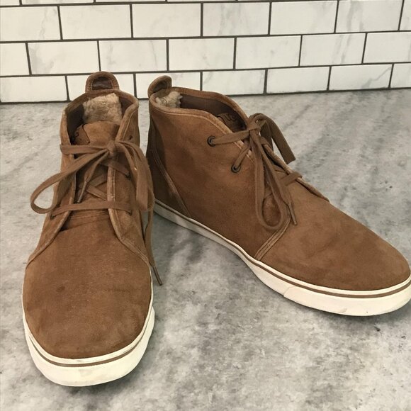 UGG Australia Shoes Mens Size 13 Brown Suede Chukka Shearling Sneakers 3258 - Picture 1 of 10